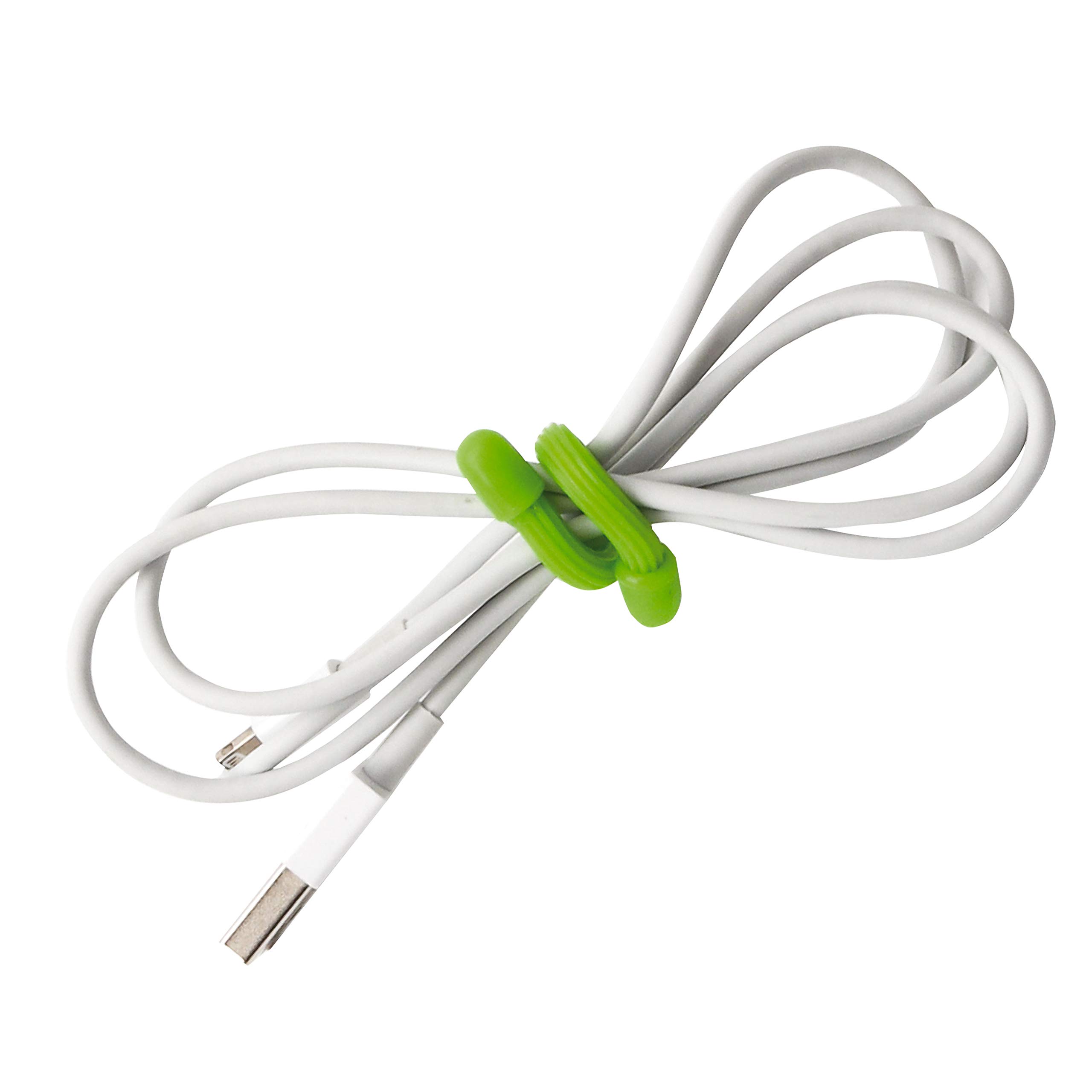 Electraline 71704 Pack of 4 Silicone Bands, Multifunction Cable Ties, Organiser TV Cable, PC, Fixed Home Office, Green