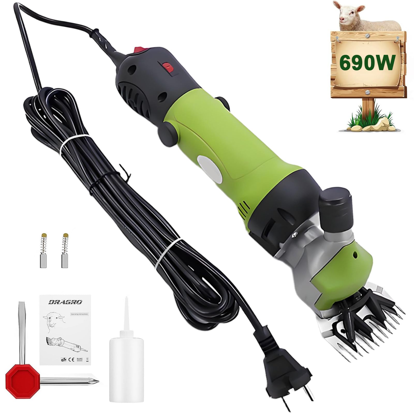 Esquiladora para ovejas Esquiladora Profesional para Animales de 690 W, Kit de Aseo para Ganado, Ideal para Llamas, corderos, Ganado Vacuno, Caballos y Perros Grandes con Pelo Grueso.