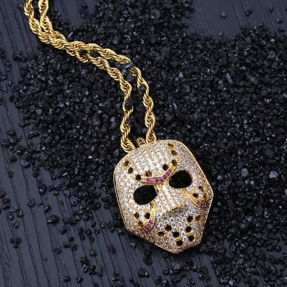 Retro Baseball Mask Pendant Iced Out Bling CZ Diamond Chain Individual Hip Hop Necklace
