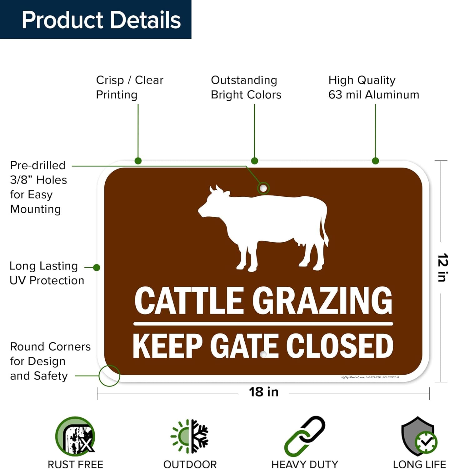 Cattle Grazing Keep Gate Closed Sign, 12x18 Inches, Rust Free .063 Aluminum, Fade Resistant, Made in USA by My Sign Center