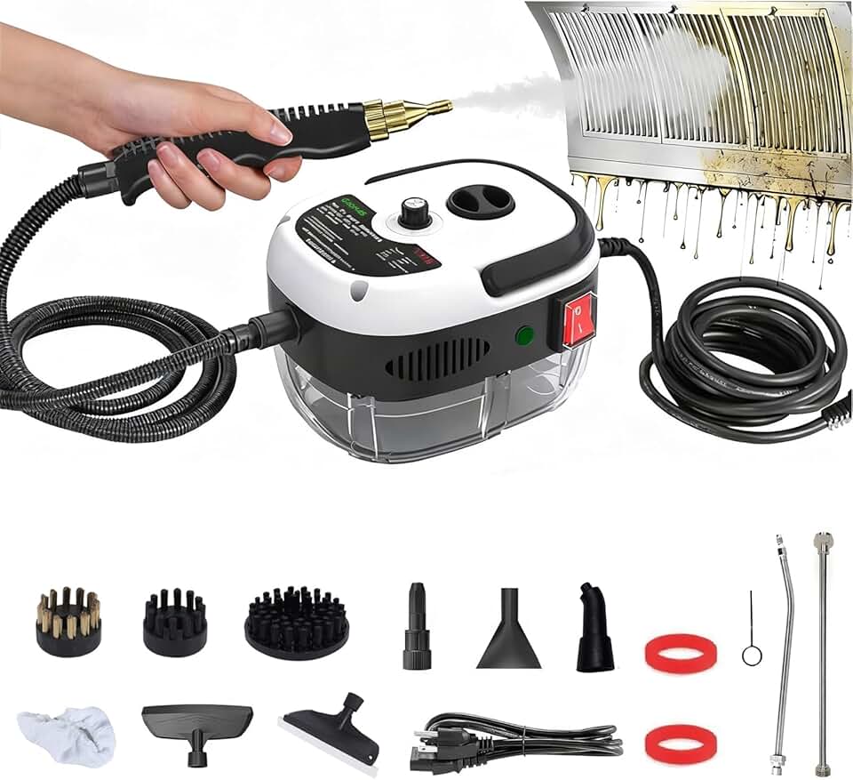 NOVEVE Limpador a Vapor Portátil de 2500 W,Alta Temperatura 105°C 14 Acessórios Portátil1.2l Alta Temperatura Com Cabeças Para Cozinha Móveis Banheiro Carro(110V)