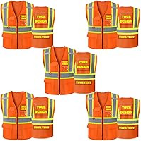 Vista 23 de Chaleco de seguridad reflectante de malla con logotipo personalizado Clase 2 con 5 bolsillos y cremallera
