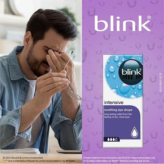 Blink Intensive Eye Drops for Dry Eyes, 10 ml | Bausch + Lomb, Hyaluronic Acid, Instant and Long-Lasting Relief, Suitable for Contact Lens Wearers