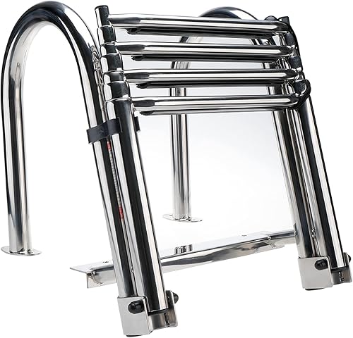 Miniatura 4 de Escalera para barco pontón de acero inoxidable de 4 escalones, escalera plegable telescópica para entrada trasera, escalera de cubierta de natación