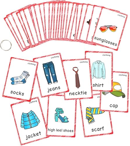 Miniatura 7 de SANTSUN Juego de tarjetas didácticas de ropa para niños pequeños (36 piezas) Tarjeta de aprendizaje para niños y tarjetas de bolsillo Montessori