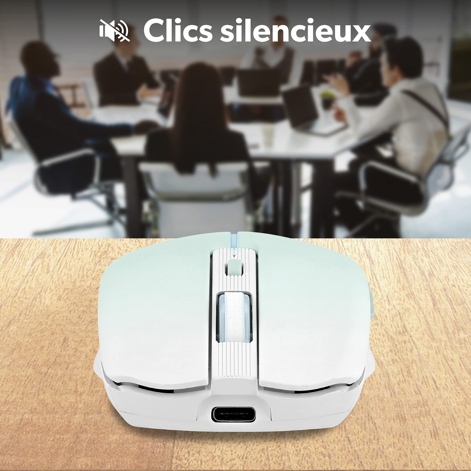 T'NB Modna kolorowa mysz bezprzewodowa, podwójny tryb Bluetooth i USB-A, możliwość ładowania o wysokiej autonomii, dokładność 1600 DPI, 6 przycisków - niebieska