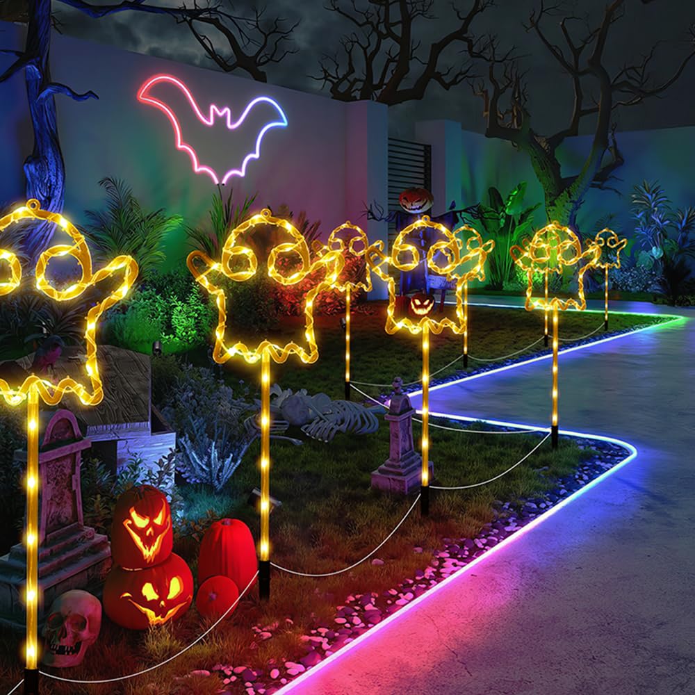 Halloween Ghost Solar Lights for Outdoor Garden Set of 5, Waterproof Solar Lights for Patio & Path Lighting - Image 3