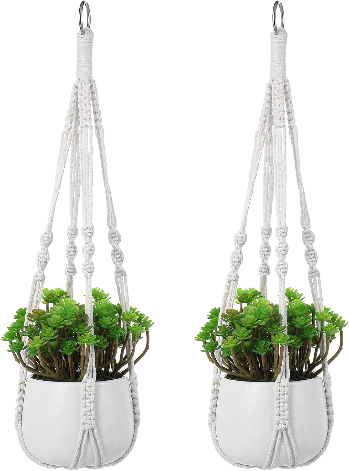 White Macrame Plant Hanger Set, 2 Pack Boho Hanging Plant Holder, Plants Hanger …