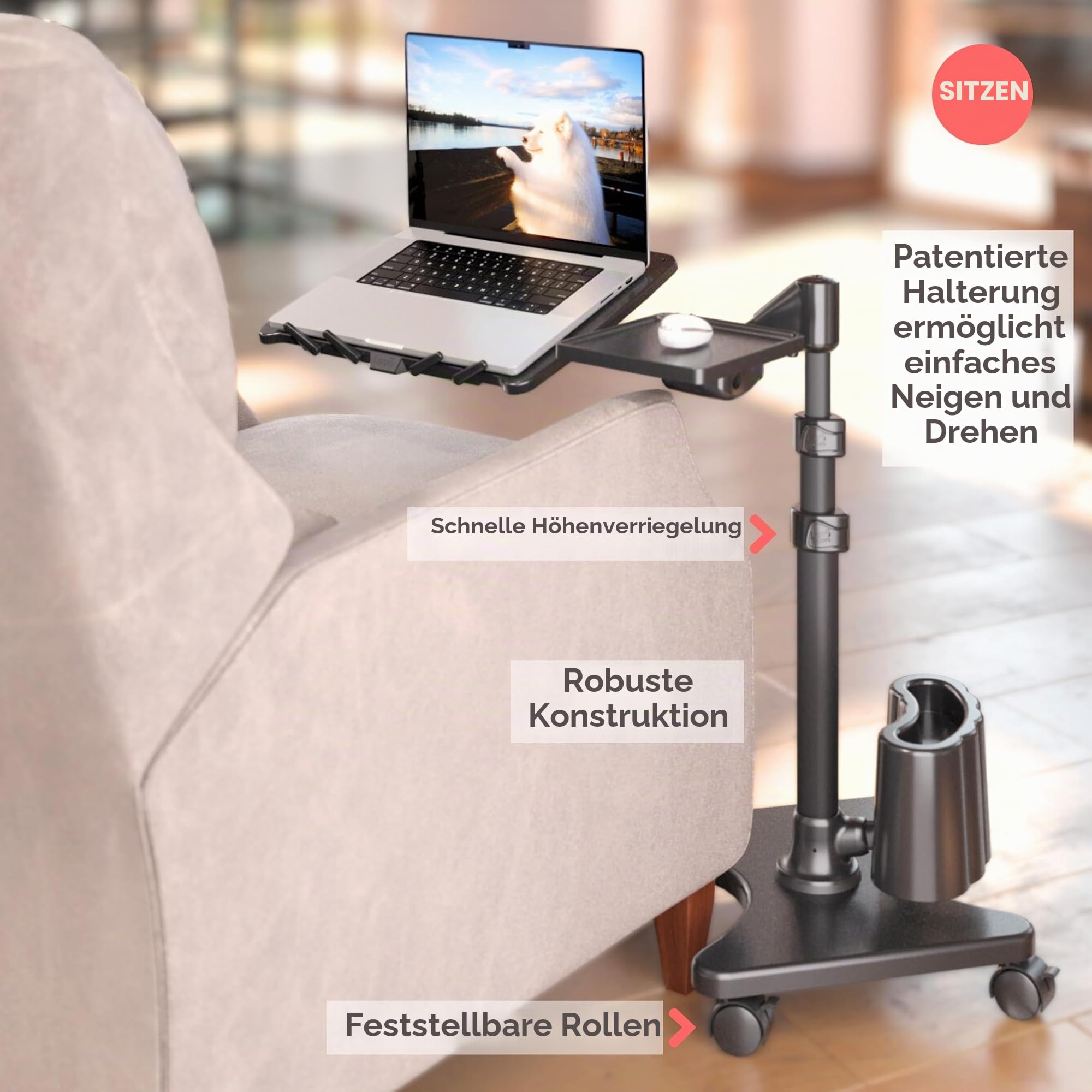 Levo G2-801 Deluxe Laptop-Ständer mit Mausablage – Stilvolles Rotguss- und Schwarz-Design für Komfortables mobiles Computing – Höhenverstellung, 360° drehbar, stabile Konstruktion für die Arbeit