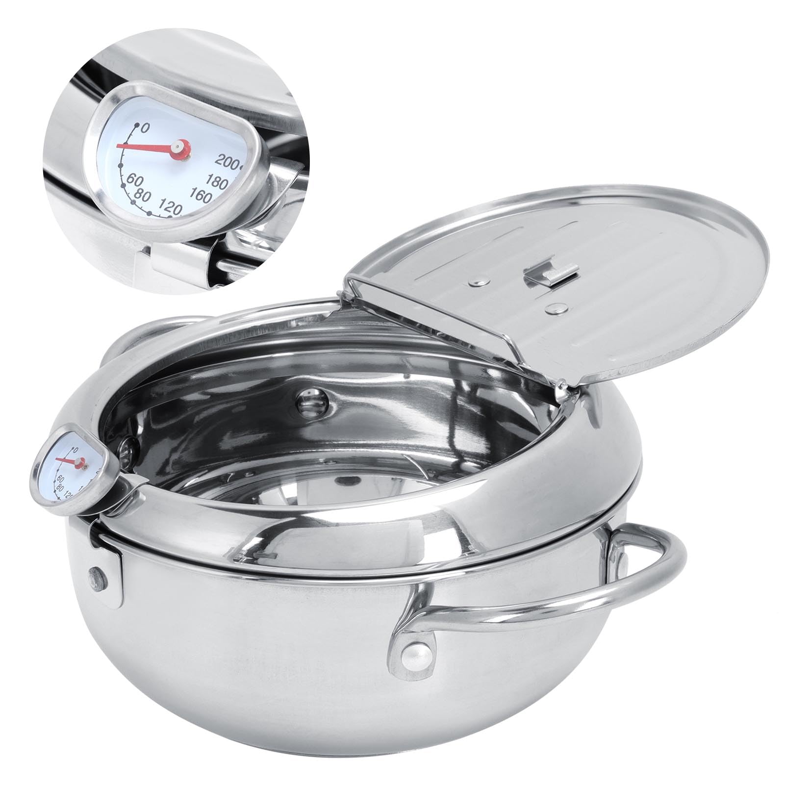 Japanischer Fritteusentopf , 28 Cm , Japanischer Tempura Fritteusentopf aus 201 Edelstahl , Abnehmbar , mit Thermometer f?¡ì1r Pommes Frites , T?pfe