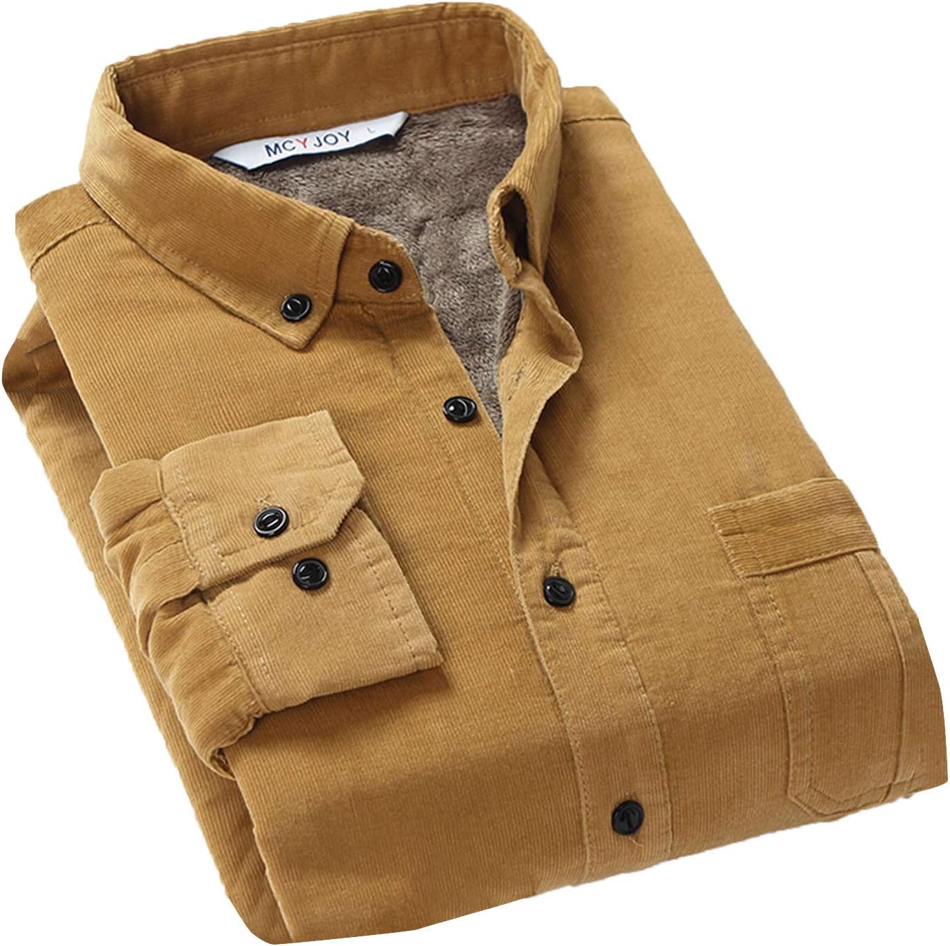 Flygo Men's Long Sleeve Warm Fleece Sherpa Lined Flannel Corduroy Shirt Jacket