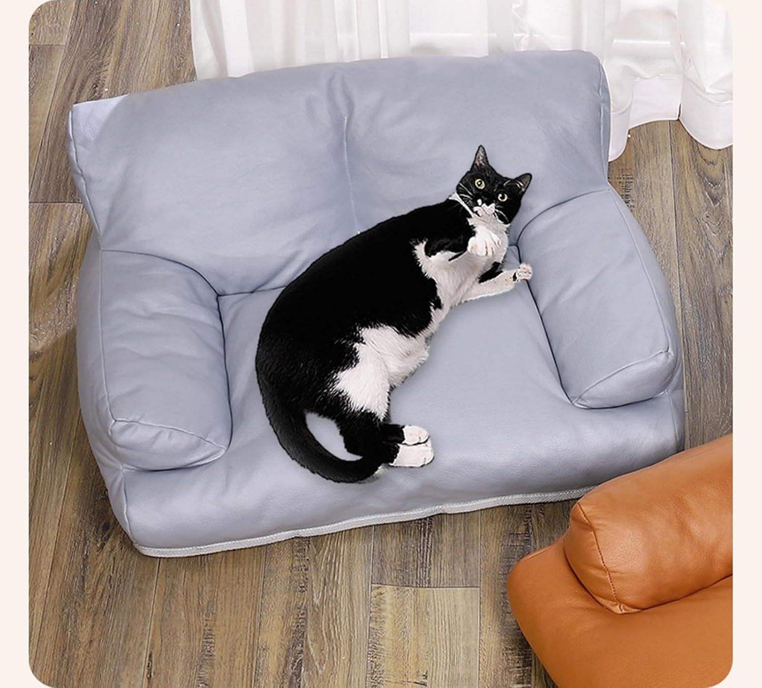 Pet Sofa Bed,New Cat Dog Leather Sofa with Non-Slip Bottom,Pet Furniture Cat Beds for Medium Small Cats and Dogs(Gray,Large)