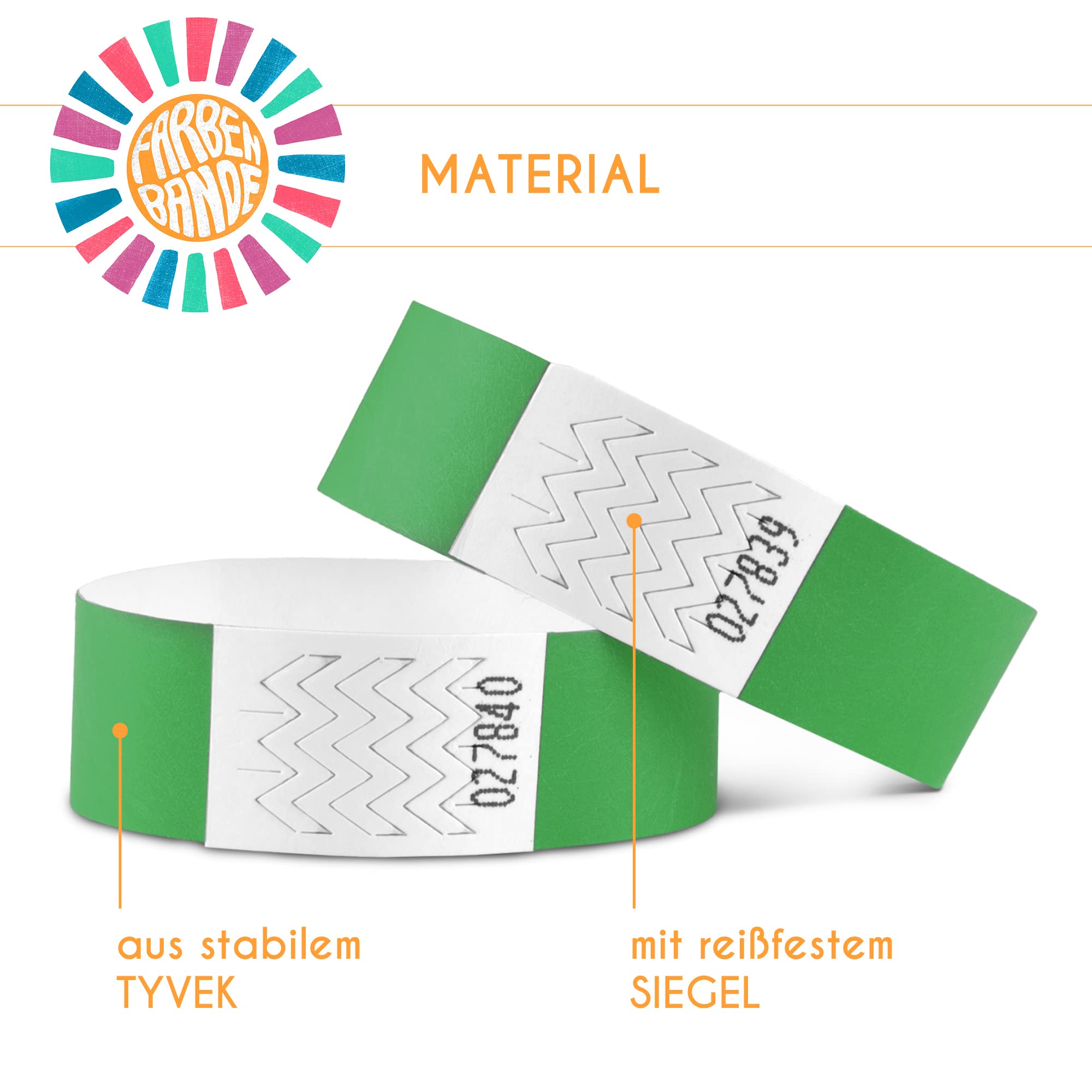 FARBEN BANDE® 1000 Einlassbänder Dunkelgrün/Eintrittsbänder 19mm aus Tyvek/Party Bändchen reißfest, wasserdicht und nummeriert/farbige Partybänder/Einlassbändchen für Party, Festival & Feste