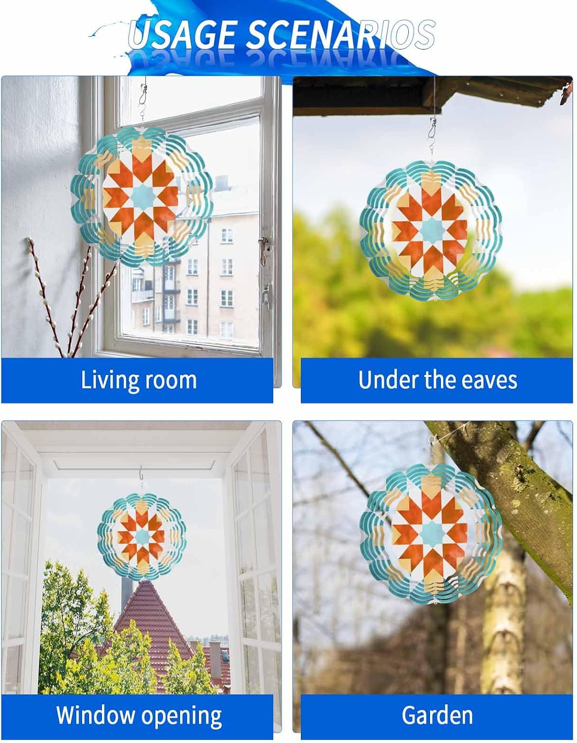 Bohemian Wind Spinners, Abstract Vintage Art Aesthetic Hanging Wind Spinners for Yard and Garden 3D Stainless Steel Metal Sculptures Crafts Ornaments 12 Inch