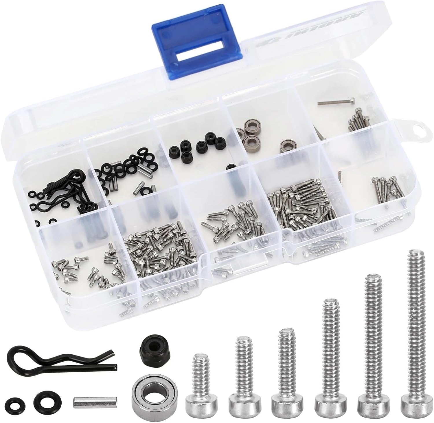 Stainless Steel Screws Set Nuts Bearings O-Rings Pin RC Tool Kit for Axial SCX24 C10 Deadbolt Jeep JLU Gladiator Bronco(Screws Box A)