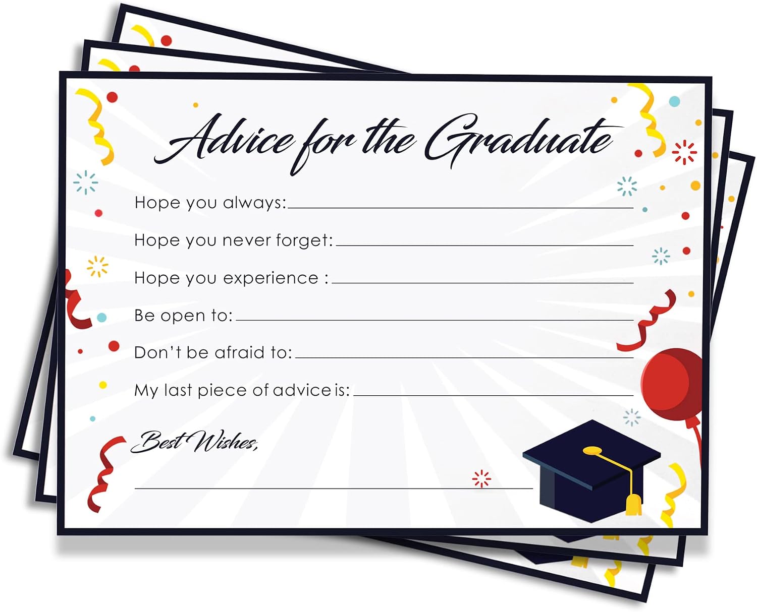 AUTOU Wishes & Advice Cards- 50 Pack Graduation cards 2023 Party Supplies & Party Decorations 2023 - For High School & College Graduate