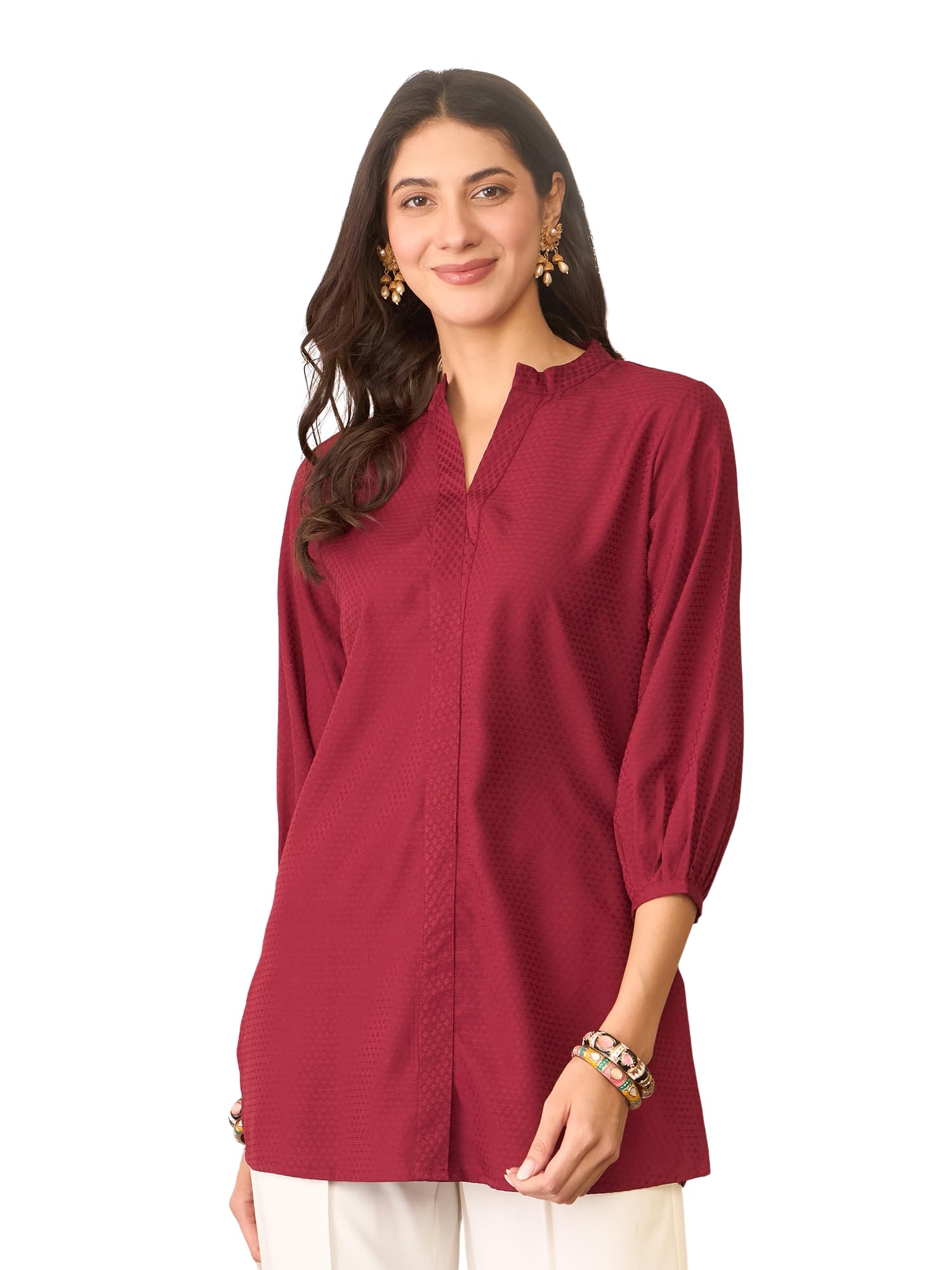 vaamsi Women's Maroon Silk Blend Solid Solid Top | Western Tops for Women-picture-20