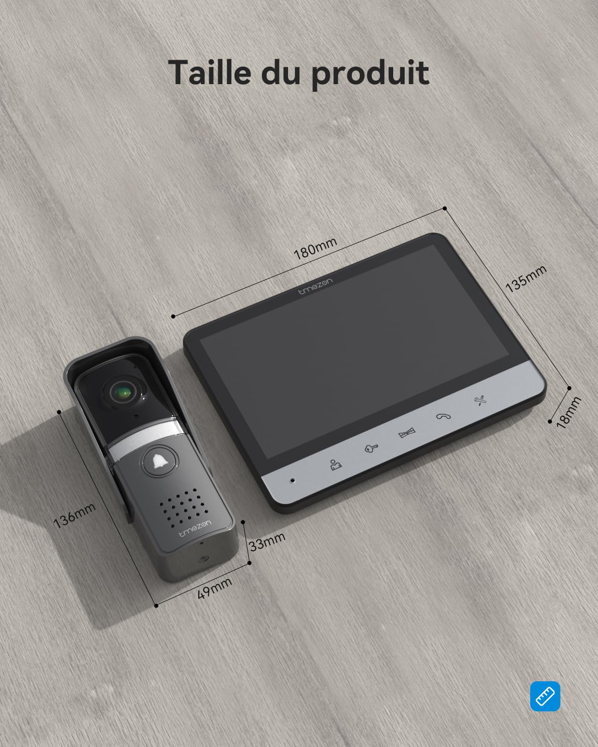 TMEZON Visiophone Connecté 4 Fils Kit avec 2 moniteurs 7", V20 Interphone Vidéo Filaire,Portier Vidéo pour Une Famille,Platine de Rue, Sonnette de Camera