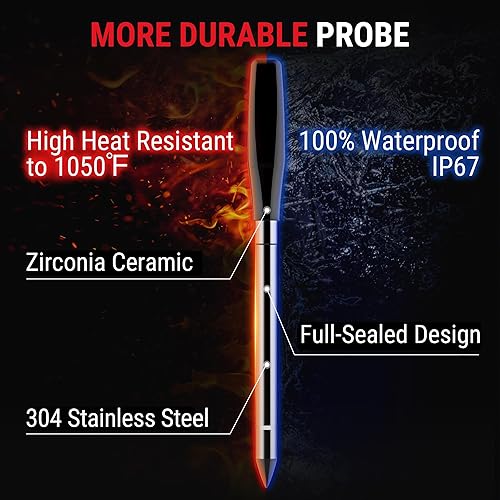 Miniatura 12 de ThermoPro Termómetro digital inalámbrico para carne de 450 pies, termómetro de carne Bluetooth inalámbrico para carne de carne, termómetro ahumador