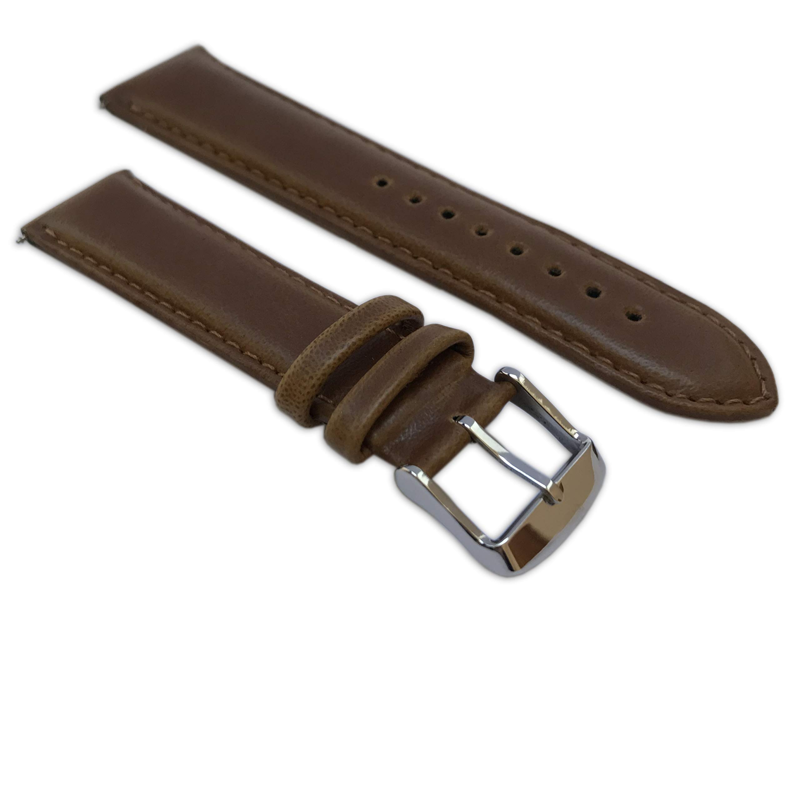 Jewellers Tools Brown 18Mm Genuine Light Oily Calf Leather Watch Strap Padded Ss Buckle