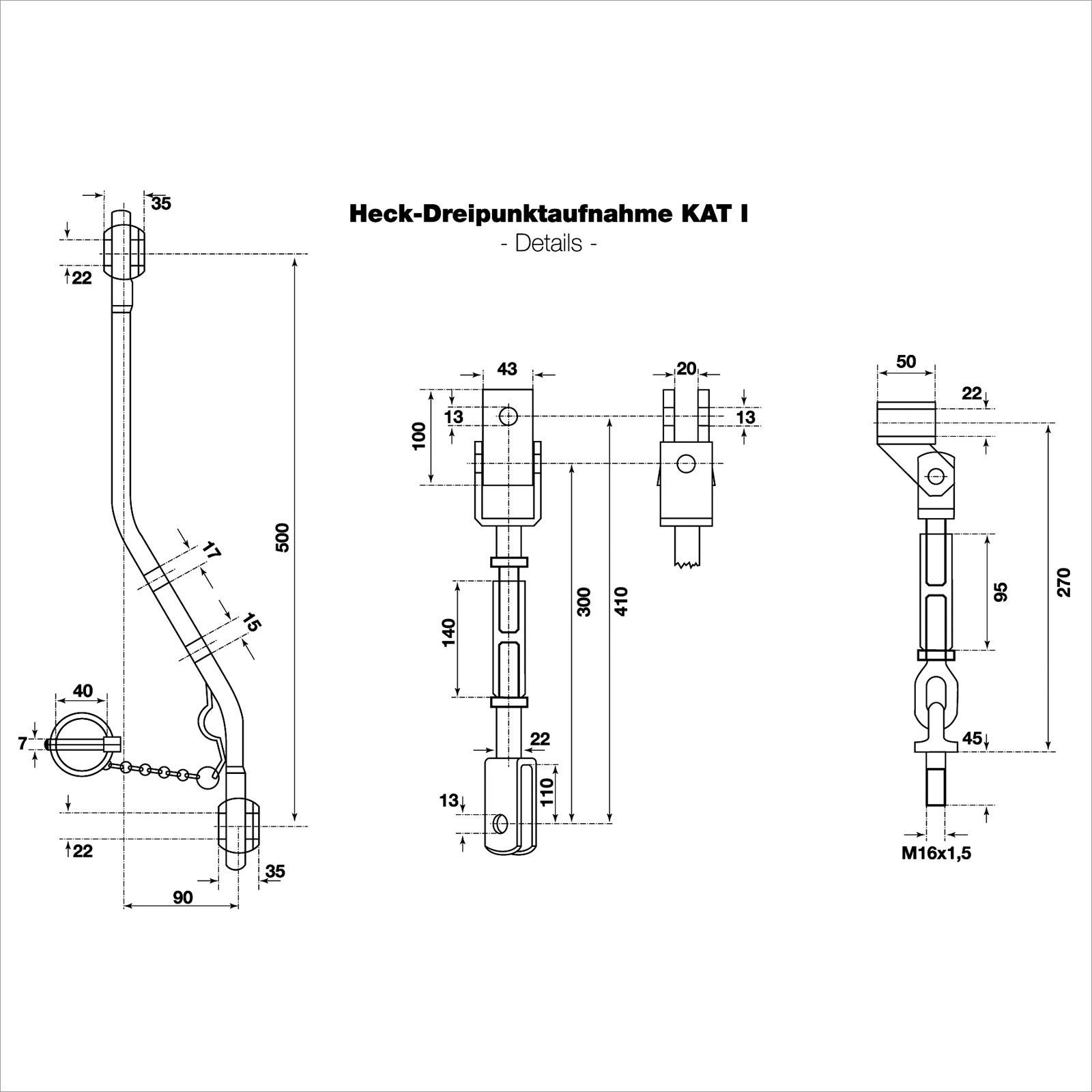 Heck-Dreipunktaufnahme 3-Punkt-Aufnahme für Kleintraktor Traktor Schlepper Kat 1