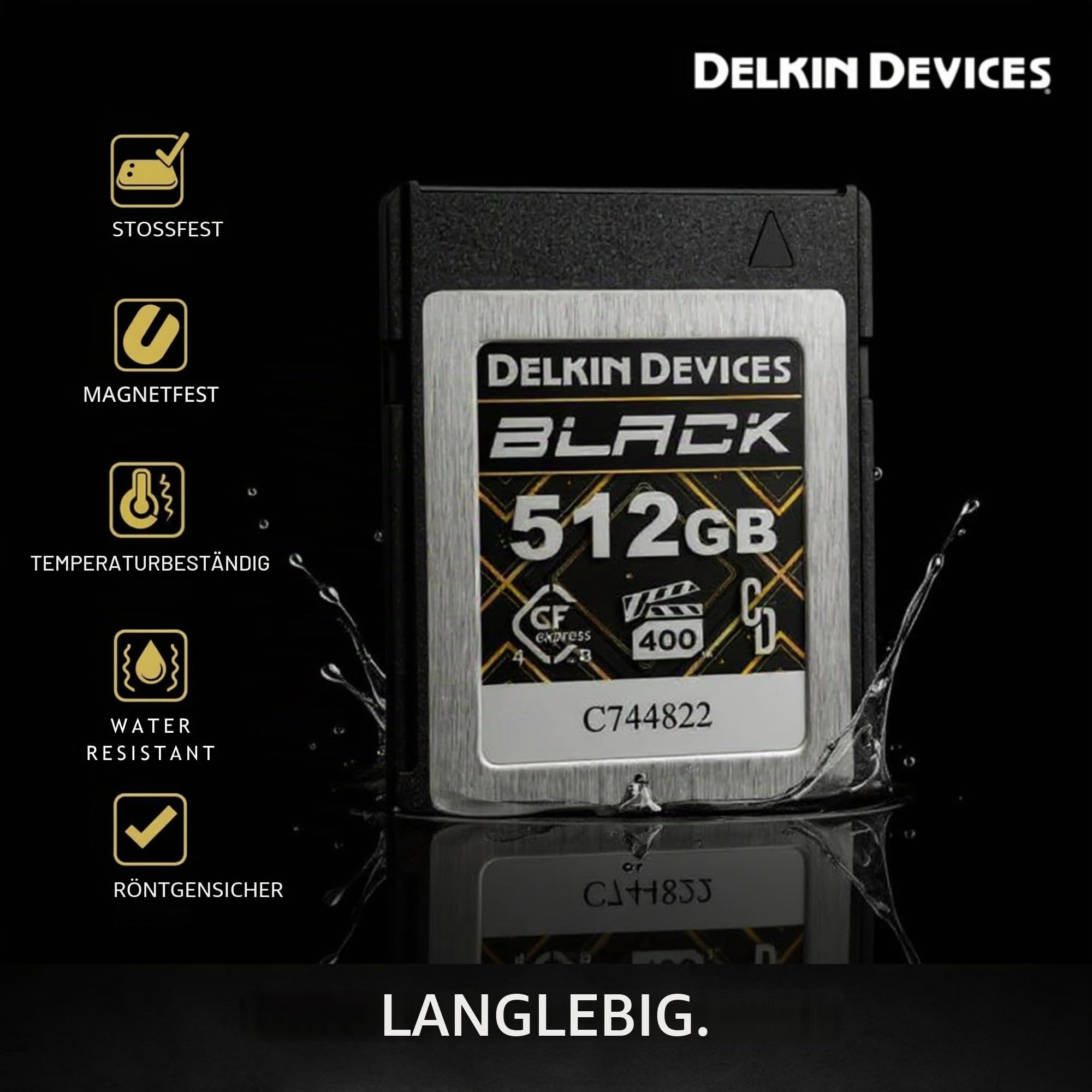 Delkin Devices Cfexpress™ Typ B 4.0 VPG400 Speicherkarte, Schwarz, 512 GB, High-Speed-Leistung für professionelle Fotografie und Videografie (512 GB)