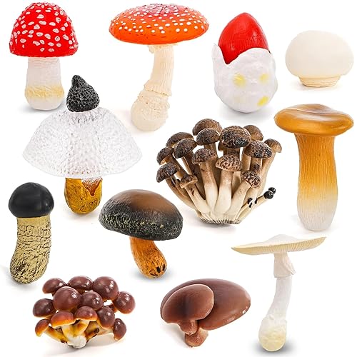 Youeon 12 Pcs Mini Mushroom Figurines Set for Garden Decor,