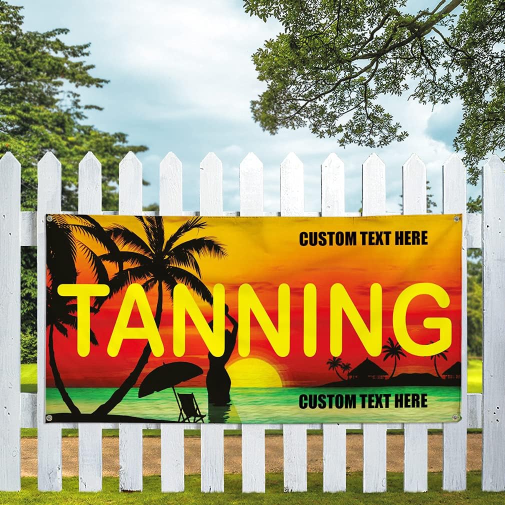 Custom Vinyl Banner Multiple Sizes Tanning Business G2 Salon & Spa Outdoor Weatherproof Industrial Yard Signs 4 Grommets Personalized Text Here 24x36Inches
