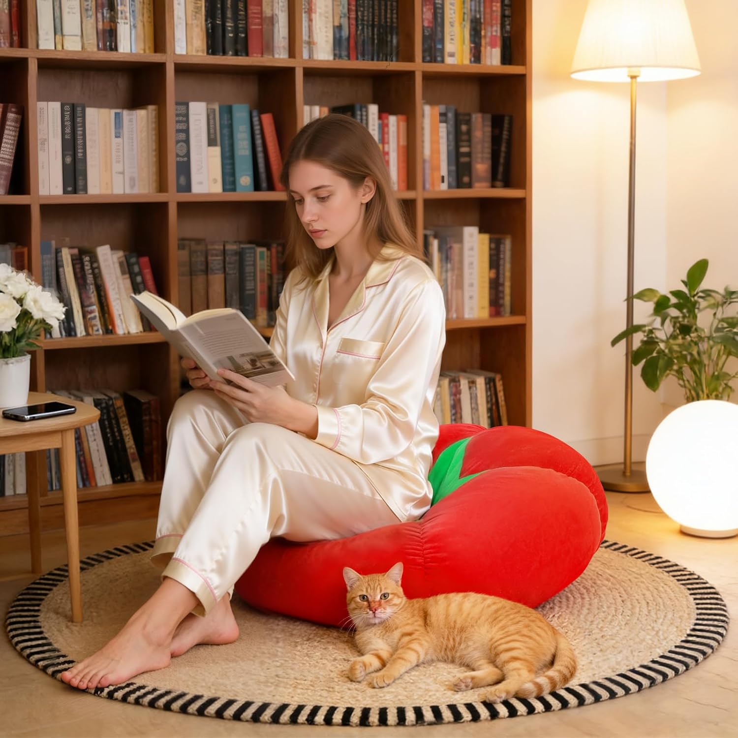Extra Large Tomato Floor Cushion Pillow – Plush Floor Cushion for Sitting & Activities, for Reading, Gaming, Meditation & Home Decor – Cute Round Plush Chair Cushion.60cm/23.6Inch