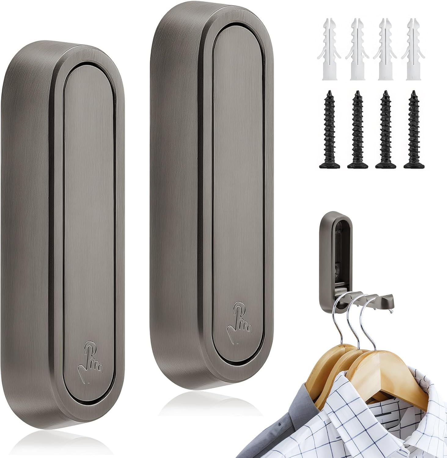 Black Folding Wall Hooks – 2PCS Heavy Duty Foldable Coat Hooks Featuring Ripple Design, Folding Hooks Wall Mount for Coats, Hats, Keys, Bags Hanging (2, Gray)