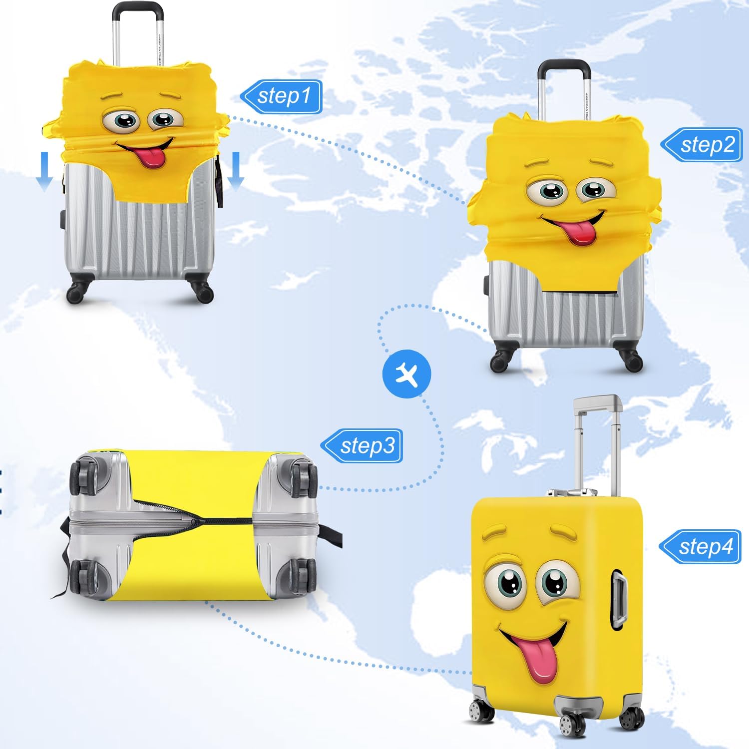 ANNA QUEEN Funny EmoticonsYellow Luggage Cover Washable Suitcase Protector Suitcase Cover Anti-Scratch,Stretchable Fit for 18-32Inch Luggage,Travel Bag Cover M(fits 22-25Inch suitcase)