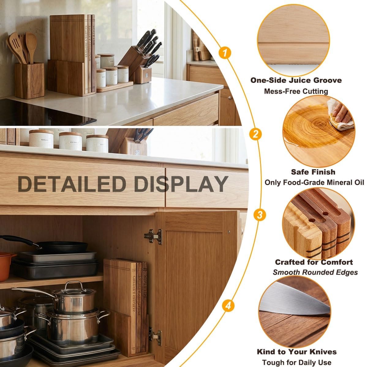 Durable Book Cutting Board, Acacia Wood Cutting Board Book Set with Stand, Space Saving Wooden Chopping Board for Kitchen, Ideal for Vegetables, Cheese & Bread, Meat, Unique Gift for Home Cooks