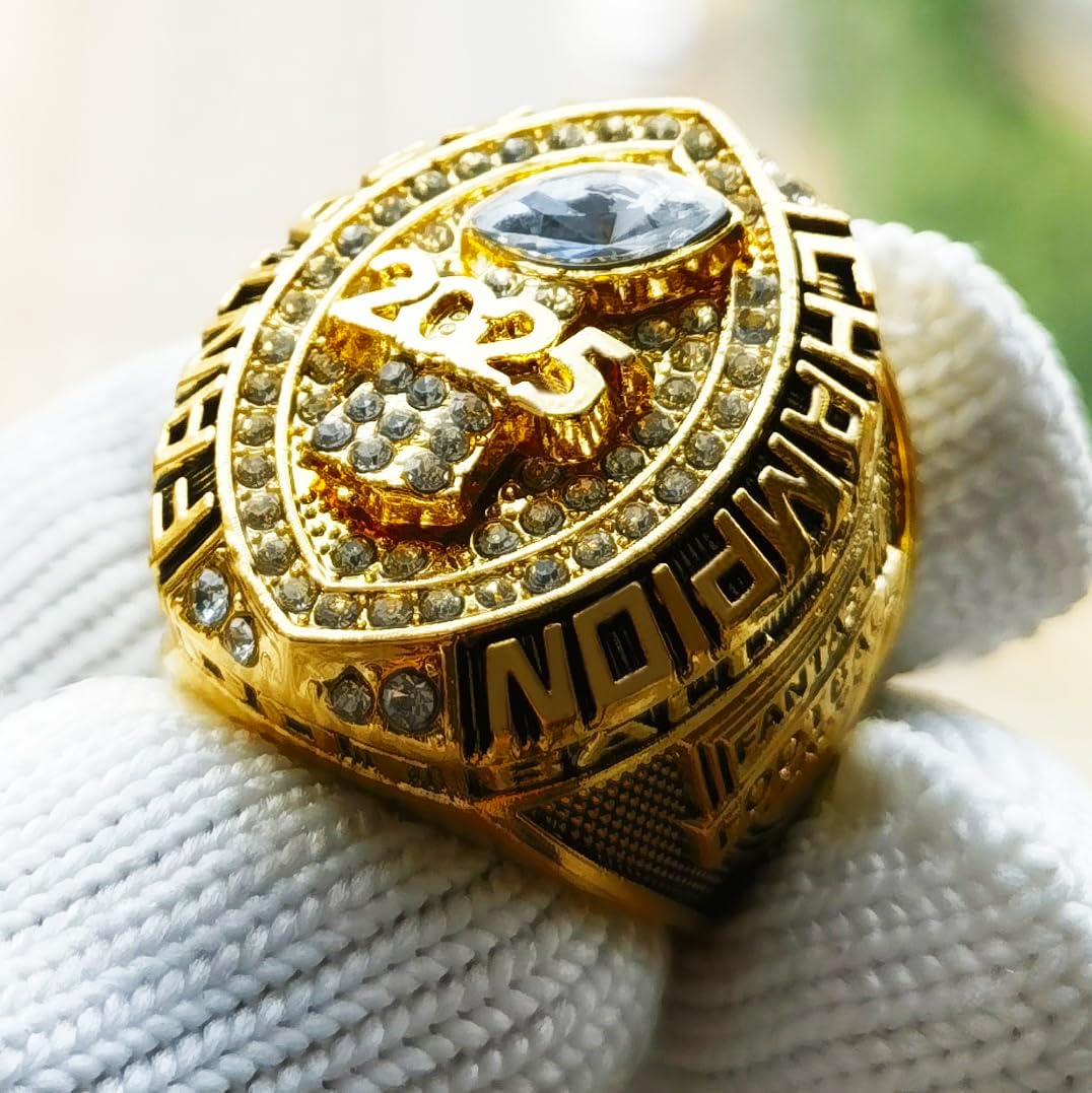 2025 Fantasy Football Championship Ring | Heavy FFL Champion Trophy Ring | Gold Silver Tone Plated Award Trophy for Fantasy Football League Winner