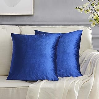 GIGIZAZA Royal Blue Velvet Decorative Throw Pillow Covers for Sofa Bed 2 Pack Soft Cushion Cover (Royal Blue, 18 x 18- Set of 2)