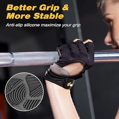 Miniatura 8 de Guantes de entrenamiento para mujeres y hombres, guantes ligeros de levantamiento de peso, transpirables, sin dedos, guantes de gimnasio, ejercicio,