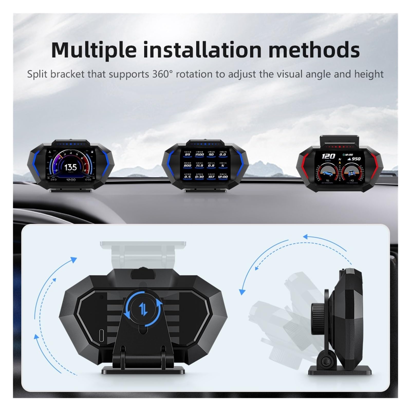 P24 Wyświetlacz Head Up Samochodowy HUD Z Ekranem LCD OBD2 Podwójny System GPS Prędkościomierz Wyświetlacz Head Up Dla Samochodu Z Wtyczką OBD2 łAtwy W MontażU
