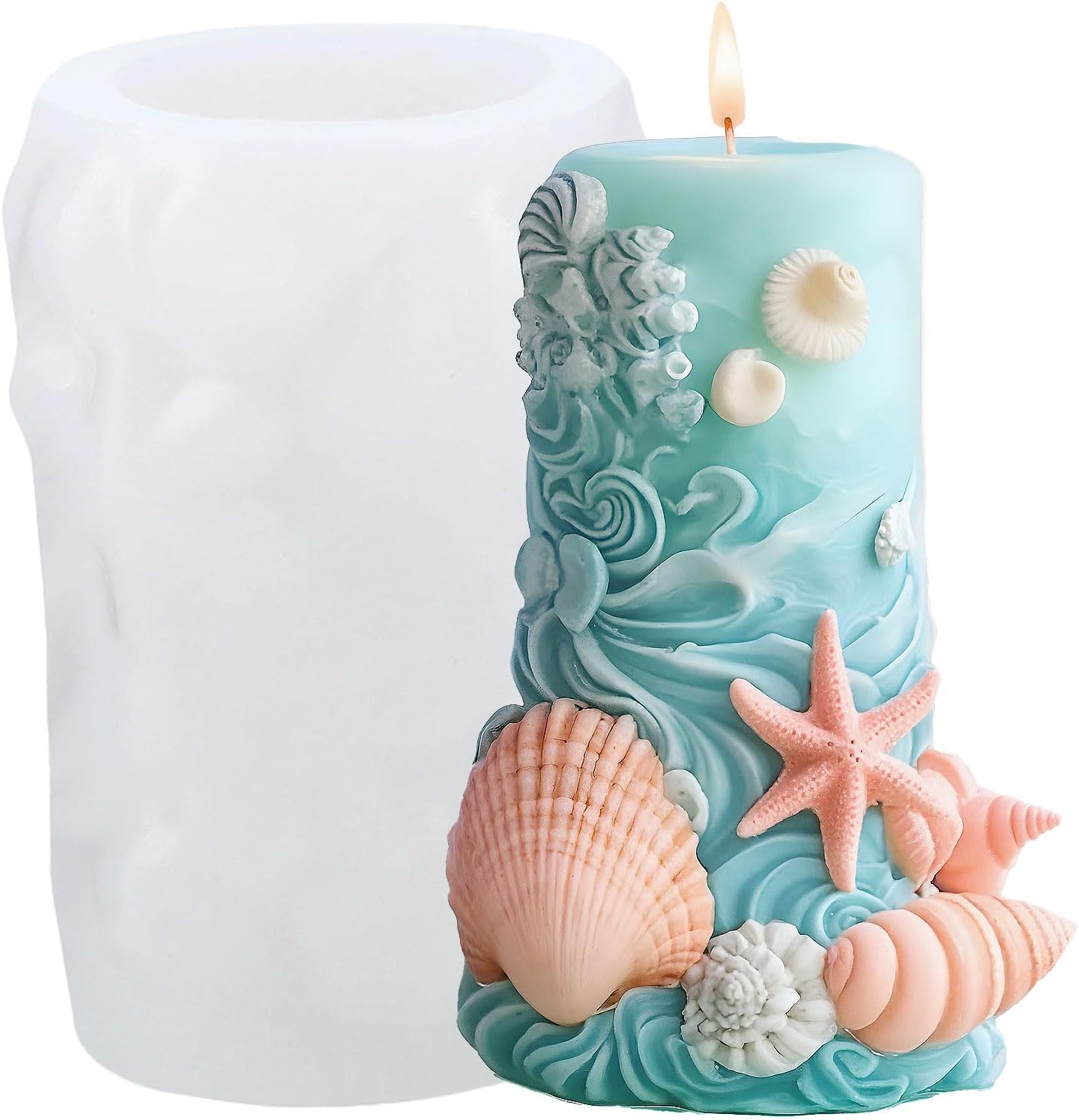 XIAOSHUI Ocean Theme Silicone Candle Mold Dolphin Coral Pillar Candle Mold