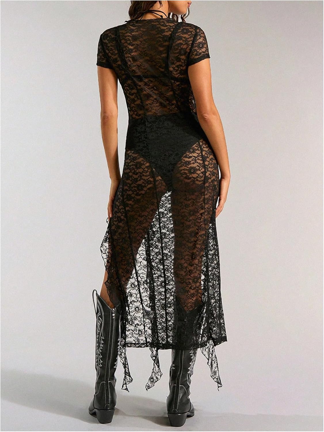 GORGLITTER Women's Sheer Lace Maxi Dress Y2K Goth Festival Outfit Concert Birthday Cocktail Going Out Slimming Dresses - Image 2