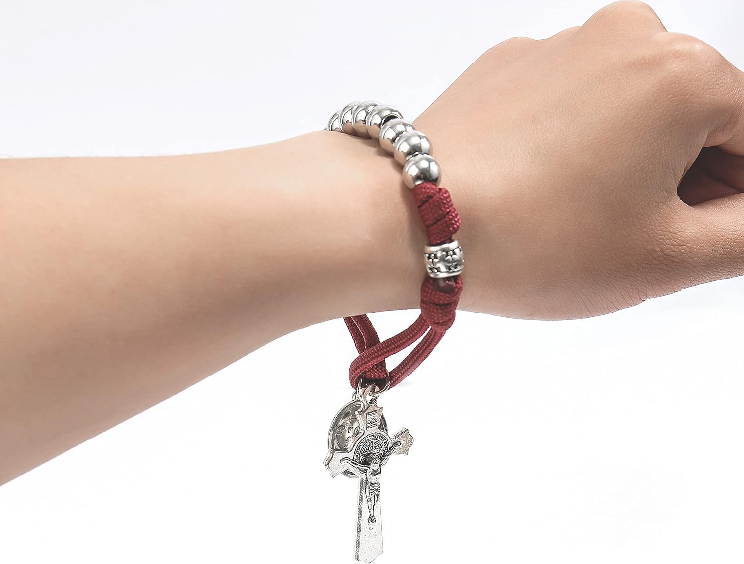 Nazareth Store Strong Military One Decade Paracord Rosary Silver Beads Pocket Car Rosary Pray For Us St. Joseph Medal & St. Benedict Cross - Image 5