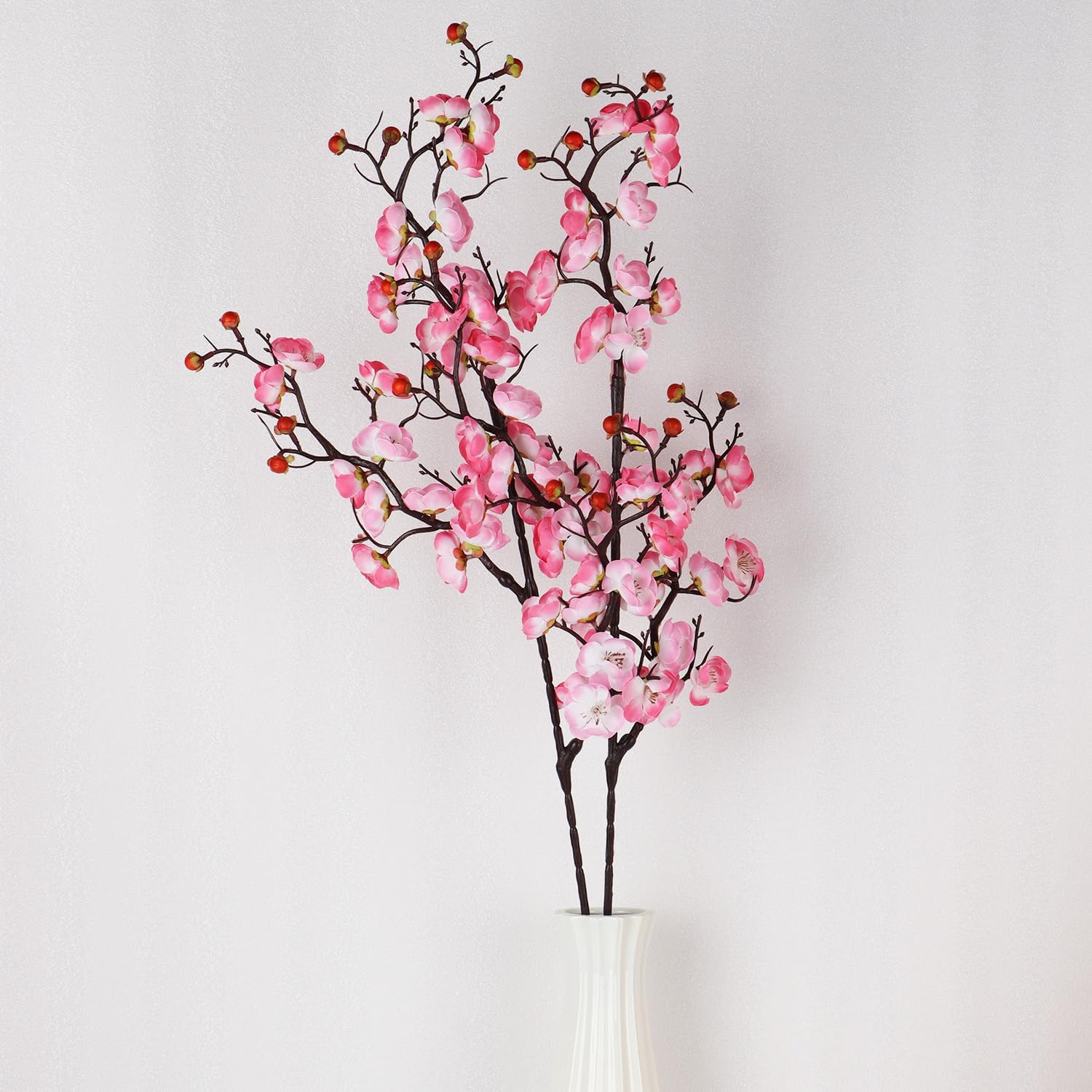 94cm Long Stem Artificial Flowers for Tall Vase 2Pcs Set - Pink Fake Plum Blossom Branches that Looks Real, Perfect for Home Office Decoration