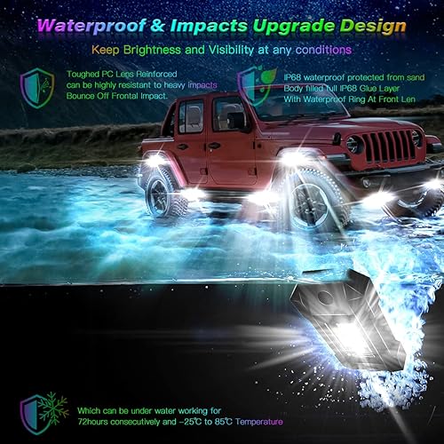 Miniatura 5 de Luces LED de roca blancas R4 16 piezas para camiones todoterreno, ATV, UTV, SUV, RZR, luz blanca subterránea, luces blancas de alta potencia, luz