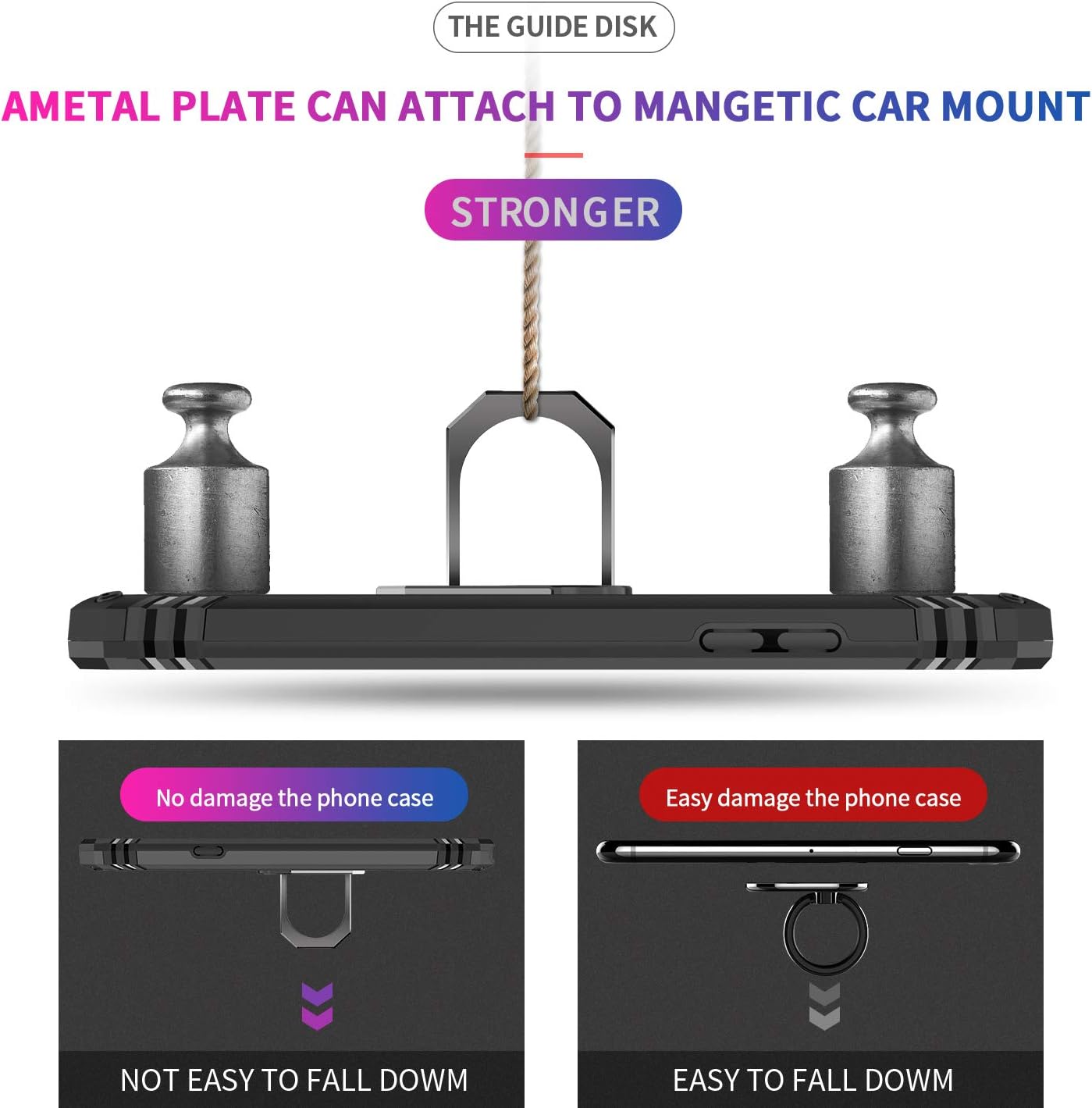 LeYi Compatible for Samsung Galaxy A6 Case with [2 Pack] Tempered Glass Screen Protector, [Military-Grade] Protective Phone Case with Magnetic Car Ring Holder Mount Kickstand for Samsung A6, Black