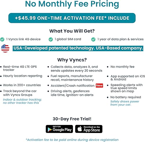 Miniatura 2 de Vyncs Flota: Rastreador GPS sin tarifa mensual, 4G LTE OBD, seguimiento de automóviles y camiones en tiempo real, SIM, plan de datos gratuito de 1