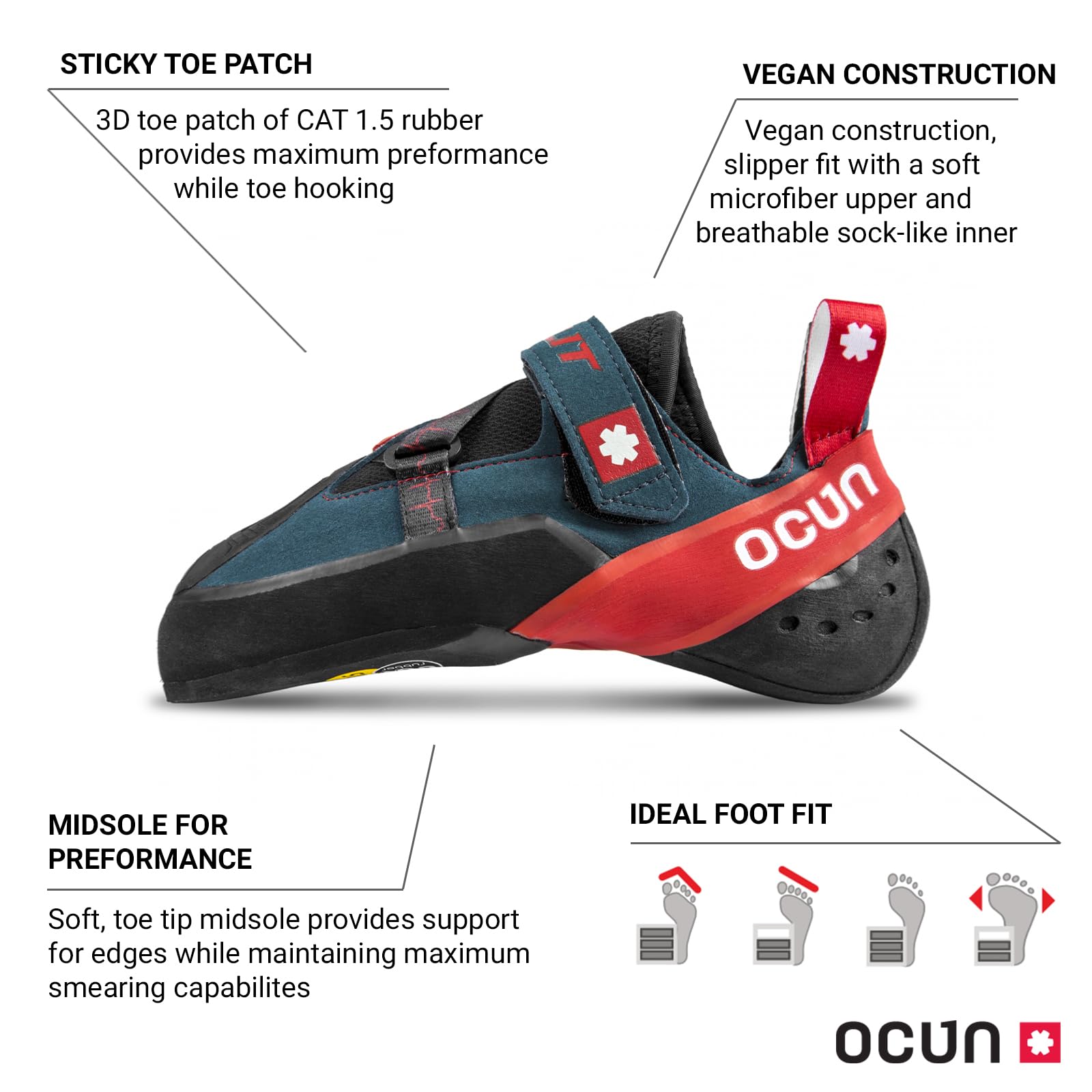 Ocun Bullit Bouldering Shoe | Rock Climbing Shoe, Petrol/Red, 14