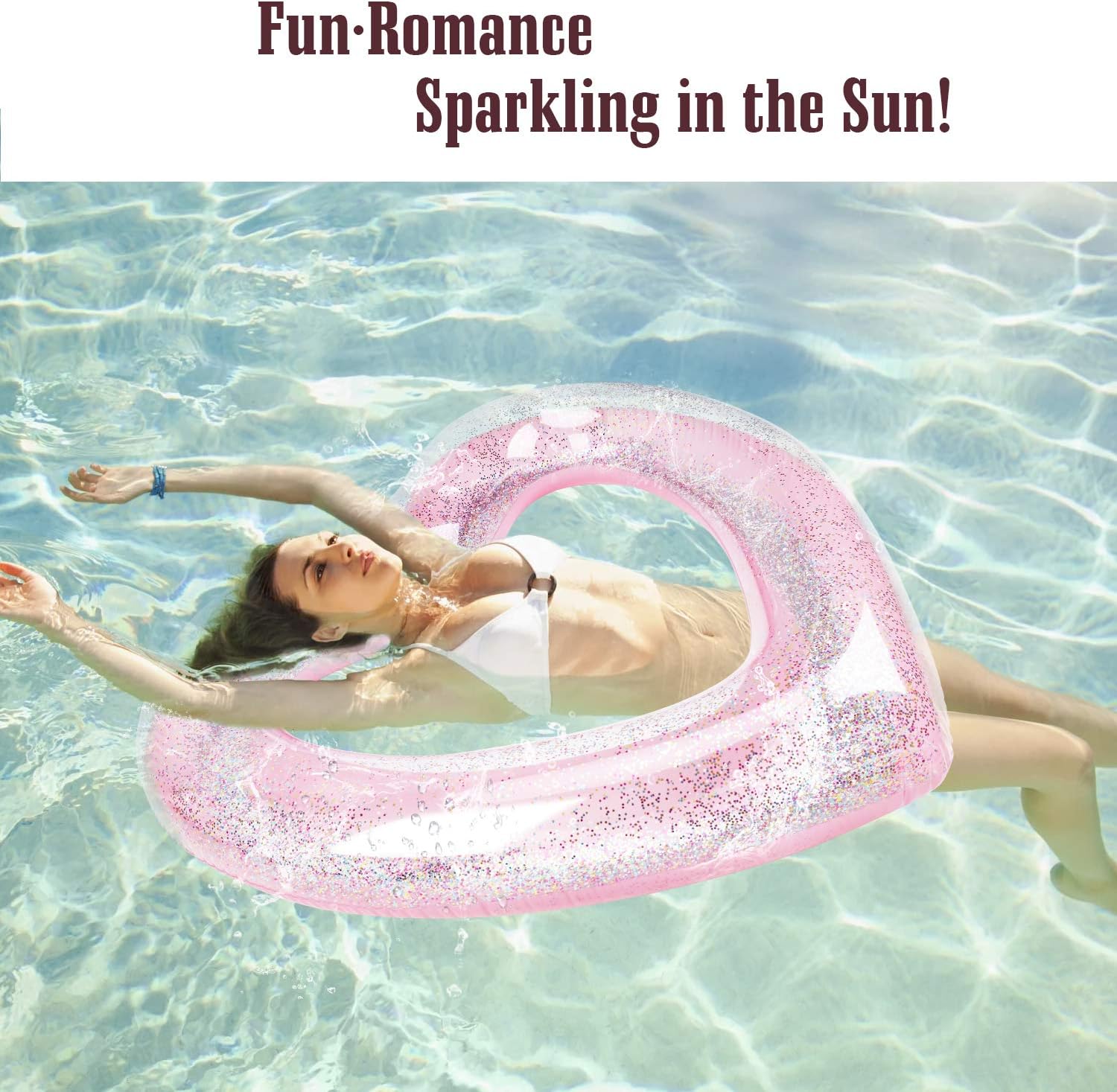 MoKo Inflatable Pool Floats for Adults, Party Decorations Heart Shaped Swim Ring Summer Swimming Tube Water Fun Beach Wedding Pool Toys Swimming Circle