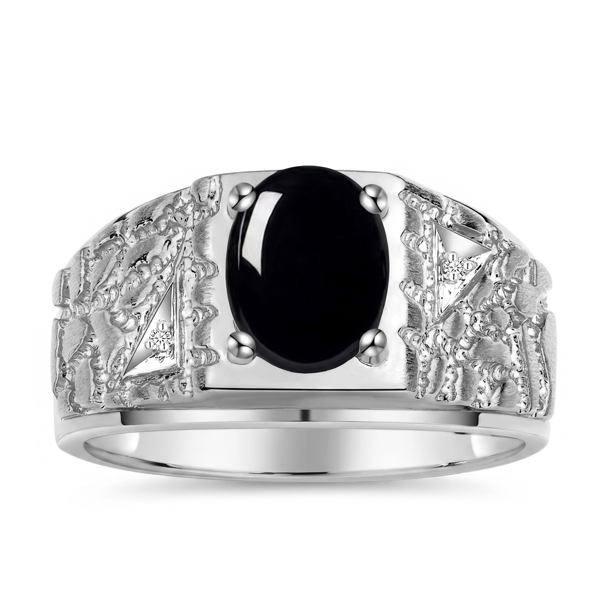 Rylos Men's Rings Designer Nugget Ring: Oval 9X7MM Gemstone &amp; Sparkling Diamonds - Color Stone Birthstone Rings for Men, Sterling Silver Rings in Sizes 8-13. Mens Jewelry
