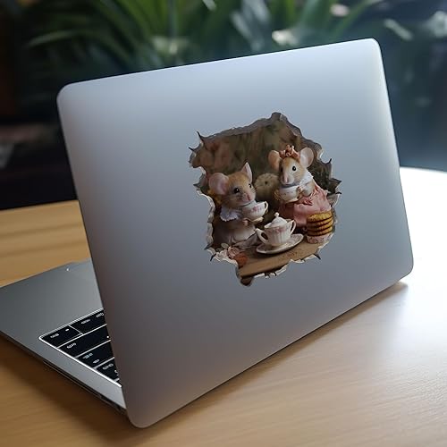 Miniatura 8 de Tea Time - Calcomanía de pared con agujero de ratón y ratones con efecto 3D, calcomanía de vinilo extraíble para habitaciones de niños y decoración