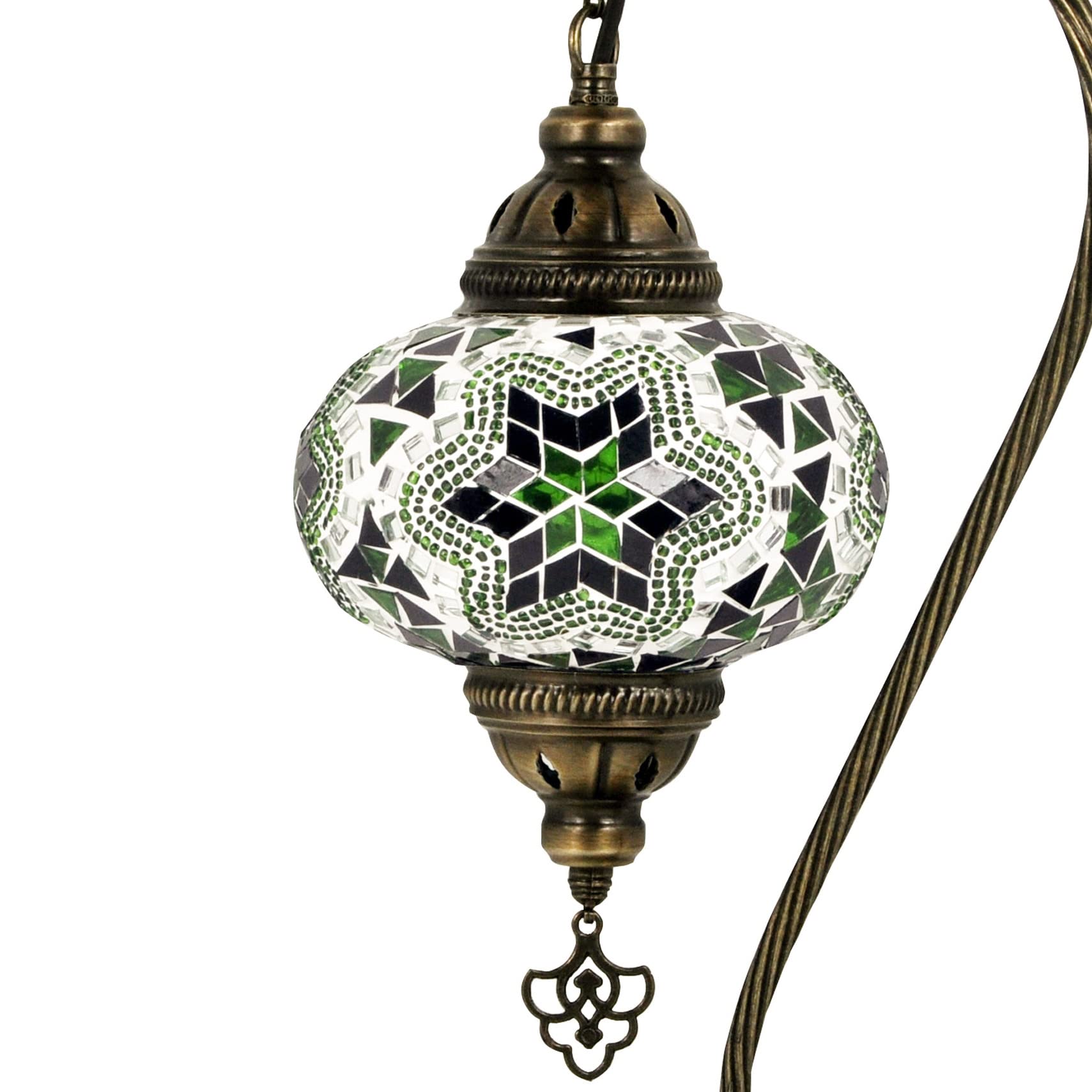MOSLAND HOME 5 Variation Turkish Lamp Mosaic Table Lamps | Turkish Moroccan Lamp with Bronze Base | Handmade Swan Neck Tiffany Night Lamp | Mosaic Glass Bedside Night Lamp with Led Bulb (Green)
