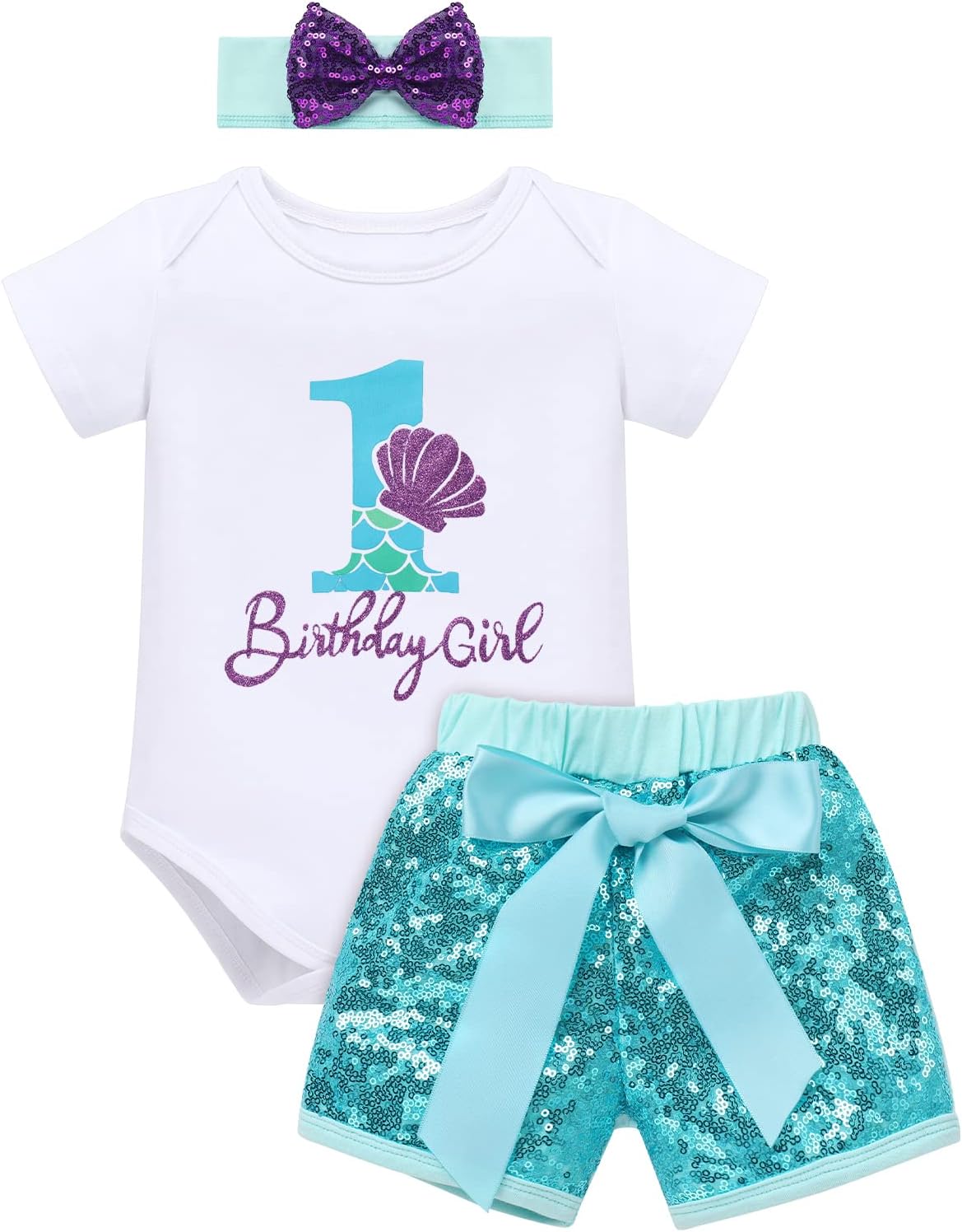 IMEKISToddler Baby Girls Melon Birthday Outfit Rainbow Romper Shirt + Shiny Shorts + Headband Kids Cake Smash Clothes 1-5T