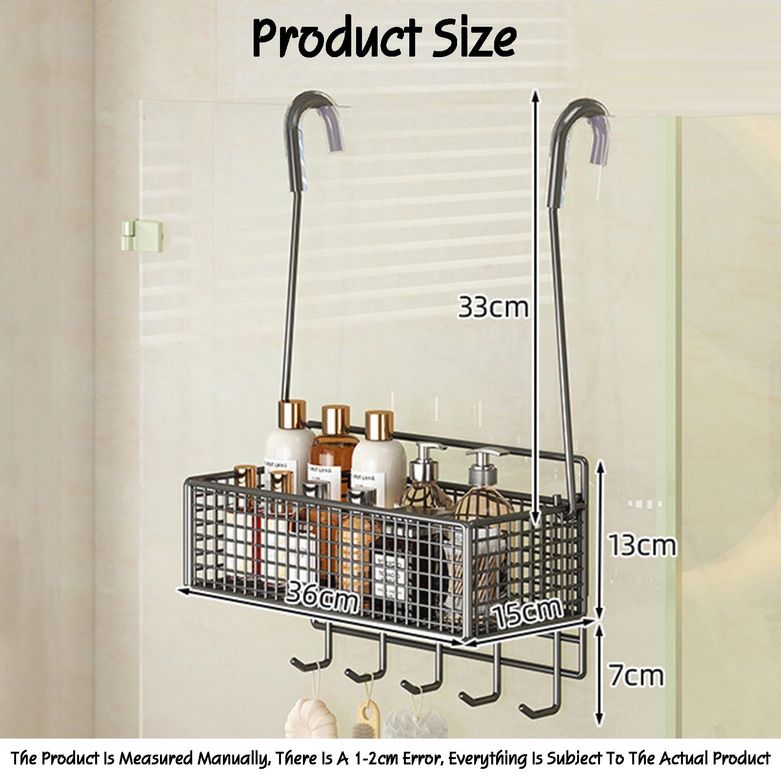 Mensola portaoggetti a Mezzo ripiano da Appendere alla Porta con Tasche a Vista e 5 Ganci, Organizer Posteriore per Camera da Letto e Bagno (Nero, 26x15x33+13+7cm)